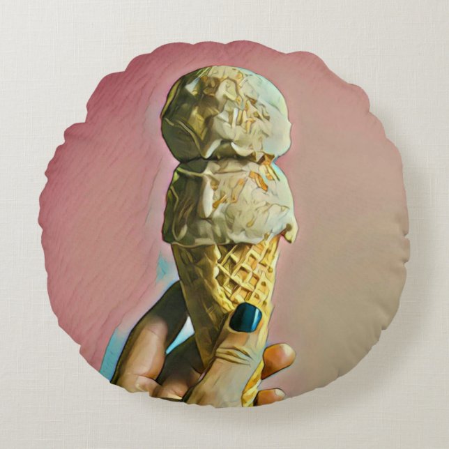 Waffle ice cream cone rond kussen (Voorkant)