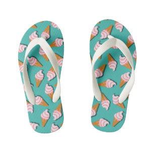 Waffle-kegels, ijs en bevroren yoghurtpatroon kinder teenslippers