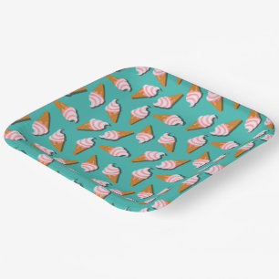 Waffle-kegels, ijs en bevroren yoghurtpatroon papieren bordje