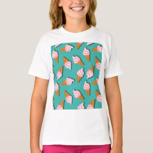 Waffle-kegels, ijs en bevroren yoghurtpatroon t-shirt
