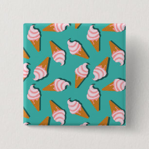 Waffle-kegels, ijs en bevroren yoghurtpatroon vierkante button 5,1 cm