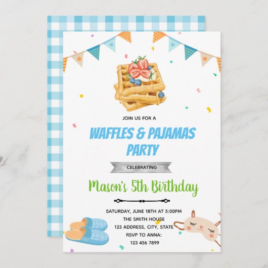 Waffle pyjama verjaardagsuitnodiging bedankkaart (Voorkant / Achterkant)