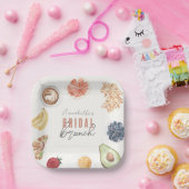 Waffles Koffie Fruiten Aquarel Bruids Brunch Papieren Bordje (Feest)