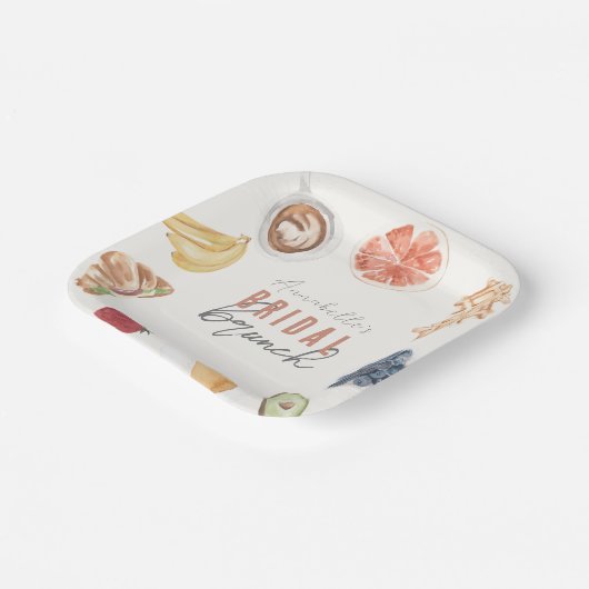 Waffles Koffie Fruiten Aquarel Bruids Brunch Papieren Bordje (Gebogen)