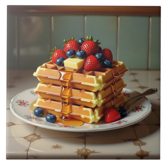 Waffles with Strawberries and Blueberries Tegeltje (Voorkant)