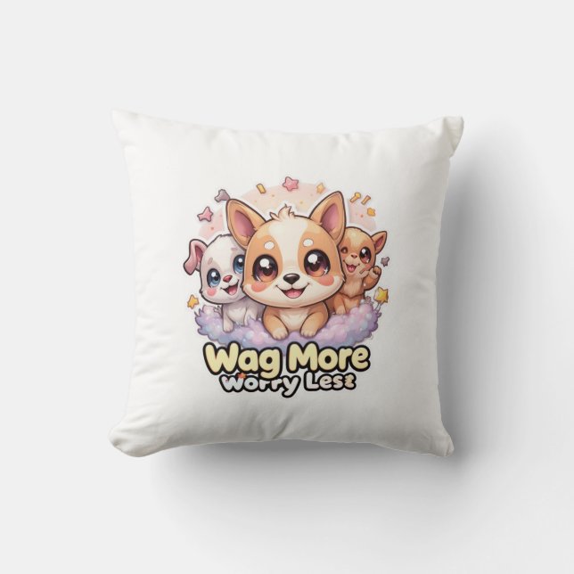 Wag Plus Inquiète Moins Joli Chiot Coussin Décorat (Recto)