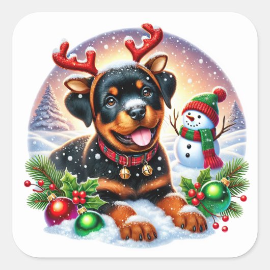 Wagging Tails, kerstgewei! Vierkante Sticker (Voorkant)