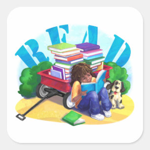 Wagon Kunst voor boek LEZEN Vierkante Sticker
