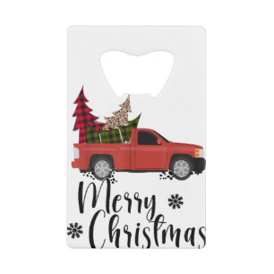 Wagon Red Truck Buffalo Pset Kerstmis Tr Kredietkaart Flessenopener