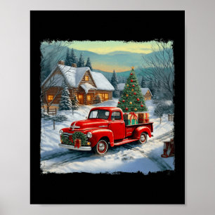 Wagon Rode Vrachtwagen Merry Christmas Tree Snow Poster