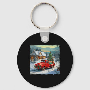  Wagon Rode Vrachtwagen Merry Christmas Tree Snow Sleutelhanger