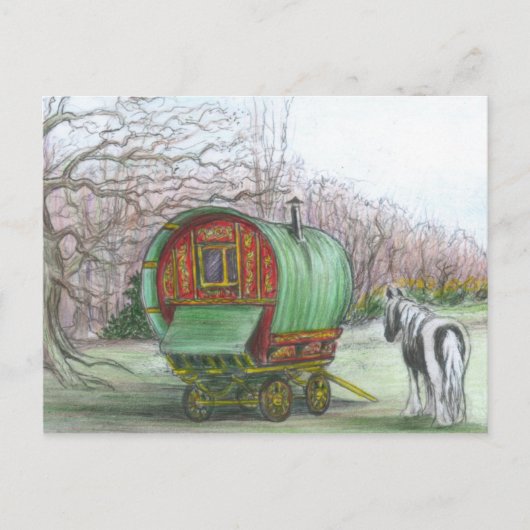 Wagon tzigane et carte postale (Devant)