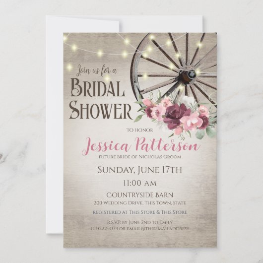 Wagon Wheel and Lights Rustic Barn Wood Invitation (Devant)
