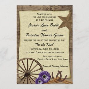 Wagon Wheel en Barn Wood Country Wedding Kaart