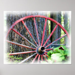 Wagon Wheel Flower Garden Fotoschilderij Poster
