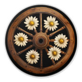 Wagon Wheel White Daisies Rustiek Keramische Knop (Voorkant)