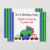 Wagons, voitures et ballons Invitation Anniversair (Devant / Derrière)