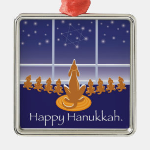 WagsToWishes_Menorah Dogs_Hanukkah Medallion Metalen Ornament