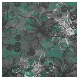Wahine Lace Hawaiian Orchid Collage - Hunter Green Stof