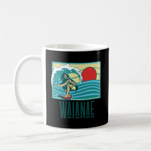 Waianae Hawaii  Surfer Wave Retro Graphic Koffiemok (Links)