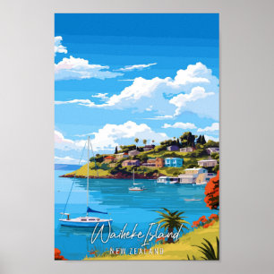 Waiheke Island Nieuw-Zeeland vintage reizen Poster