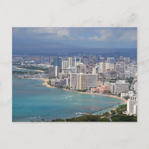 Waikiki Beach en Honolulu Skyline vanuit Diamond H Briefkaart