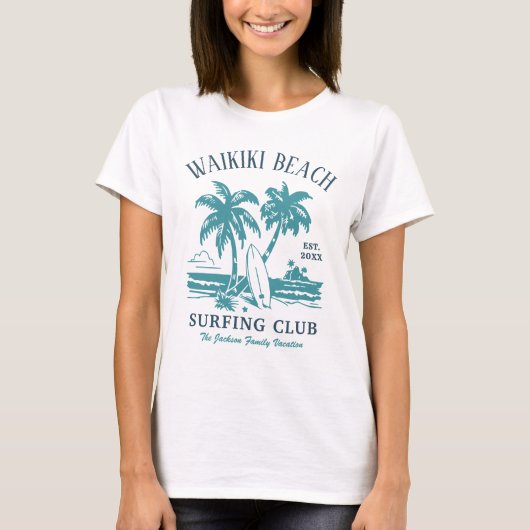 Waikiki Beach Familie Vakantie  Surfen Logo T-shirt (Voorkant)