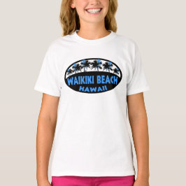 Waikiki Beach Hawaii blauw zwarte palmen shirt