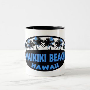 Waikiki Beach Hawaii blauwe palmen Tweekleurige Koffiemok
