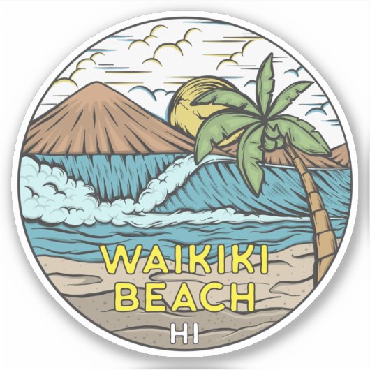 Waikiki Beach Hawaii  Sticker (Voorkant)