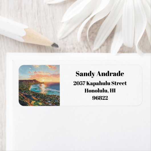 Waikiki Beach Honolulu Oahu Hawaii Retouradres Etiket (Insitu)