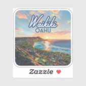 Waikiki Beach Honolulu Oahu Hawaii Retro Sticker (Vel)