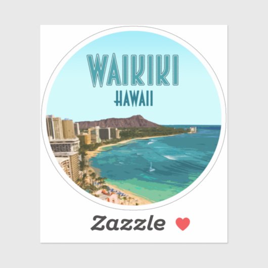 Waikiki Beach Honolulu Oahu Hawaii Sticker (Vel)