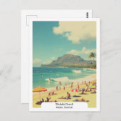 Waikiki Beach, Oahu, Hawaii Reizen Retro Briefkaart (Voorkant / Achterkant)