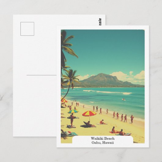 Waikiki Beach, Oahu, Hawaii Reizen Vintage Briefkaart (Voorkant / Achterkant)