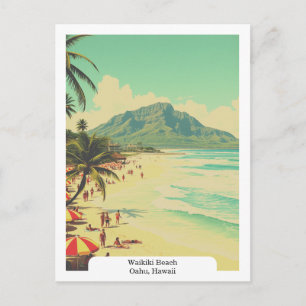 Waikiki Beach, Oahu, Hawaii Retro Reis Briefkaart