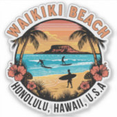 Waikiki Beach Retro Vignette Autosticker Sticker (Voorkant)