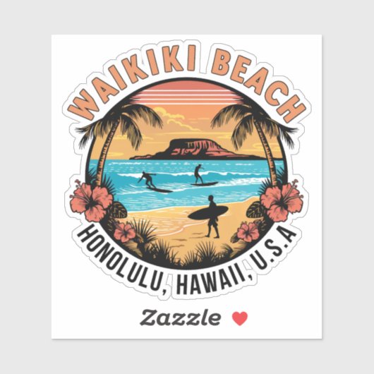 Waikiki Beach Retro Vignette Autosticker Sticker (Vel)