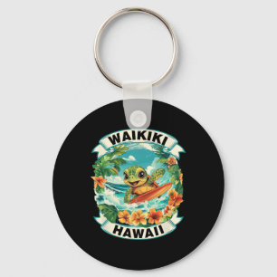 Waikiki Hawaii Schattige Zeeschildpad Surft Zomer Sleutelhanger