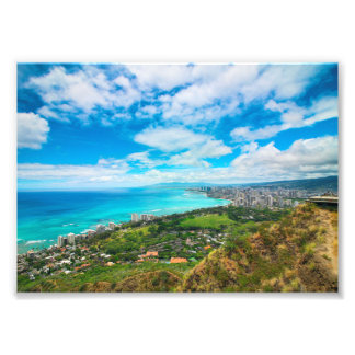 Waikiki, Hawaii van de top van Diamond Head Crater Foto Afdruk