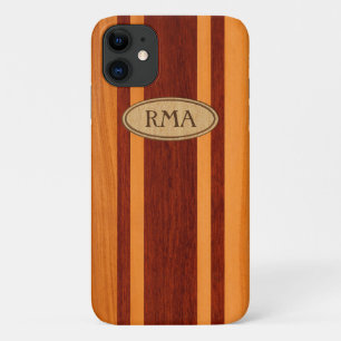 Waikokos Hawaiian Faux Wood Surfboard Monogram iPhone 11 Hoesje
