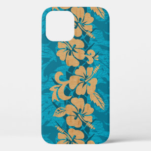 Waikoloa Faux Wood Hawaiian Hibiscus Floral Blauwg iPhone 12 Pro Hoesje