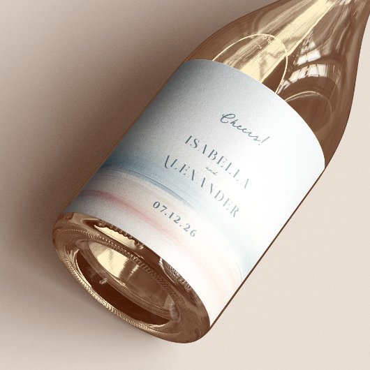 Wailea Waterverf minimalistische elegante strand b Sparkling Wijnetiket