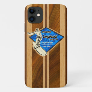 Waimea Surfboard Hawaiian Faux Koa Wood Blue iPhone 11 Hoesje