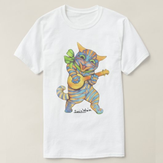 Wain Tabby Cat Plays Banjo Music T-shirt (Design voorkant)