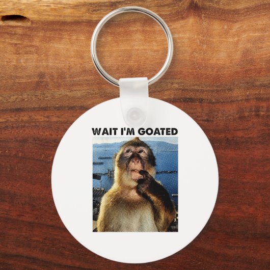 Wait I'm Goated Y2k Funny Thinking Monkey Meme Bra Sleutelhanger (Voorkant)