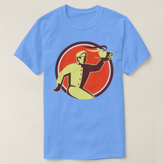 Waiter Serving Coffee Cup Retro T-shirt (Design voorkant)
