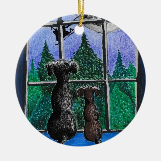 waiting for santa dog  keramisch ornament (Voorkant)