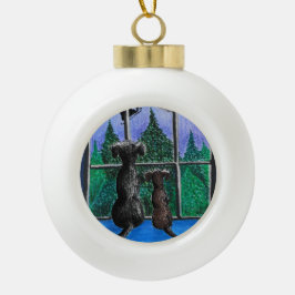 waiting for santa dog  keramische bal ornament