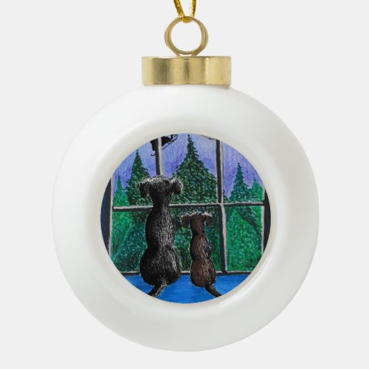 waiting for santa dog  keramische bal ornament (Voorkant)